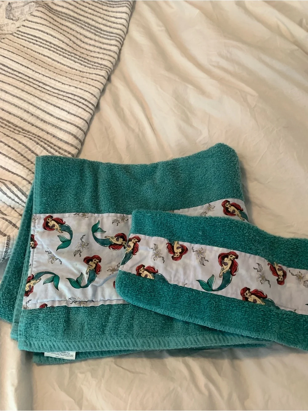 The Big One Teal Bath Towels with Mermaid Accent